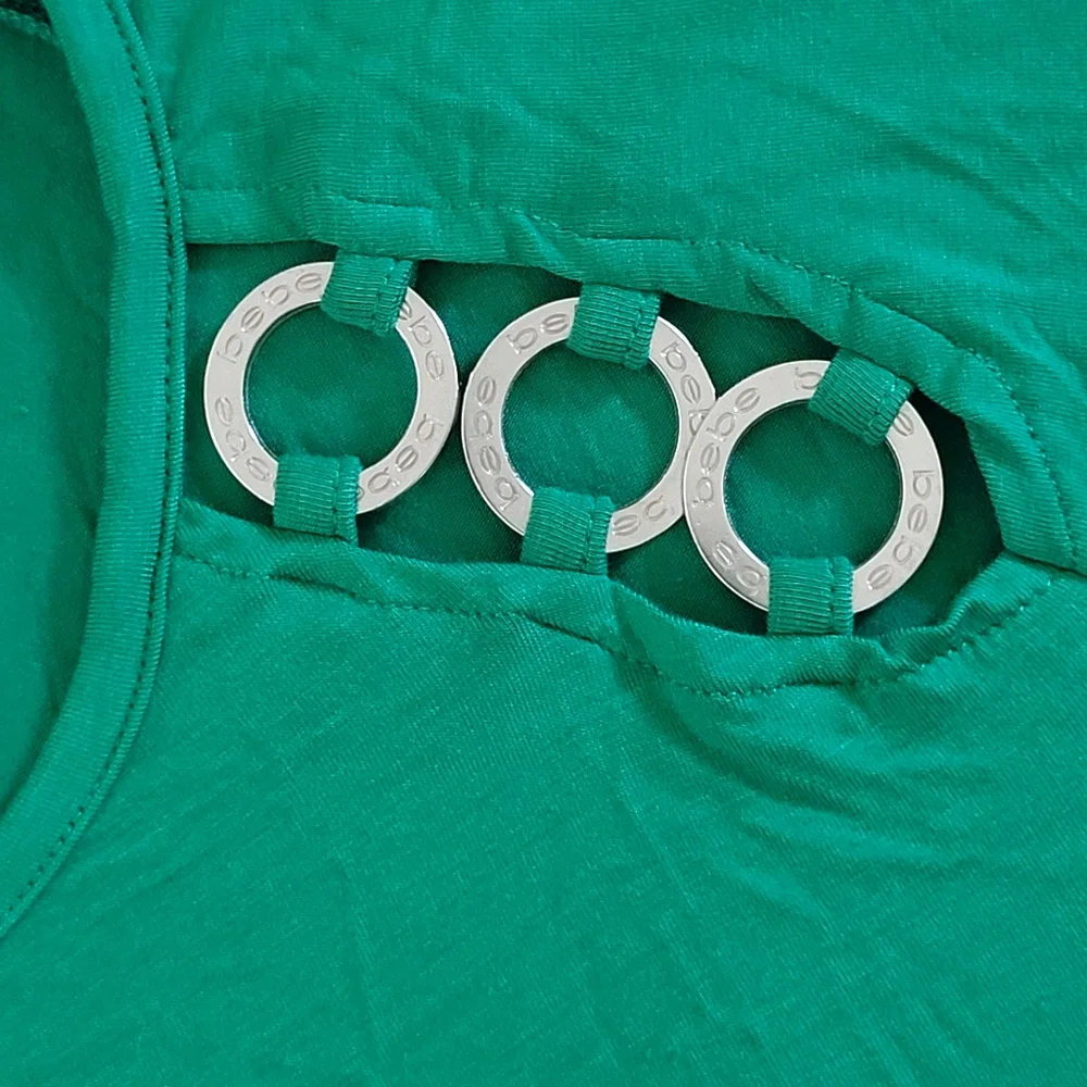 bebe Green💚 Top With Triple3️⃣ Silver🤍 Rings Detail - NWT - Picture 10 of 16